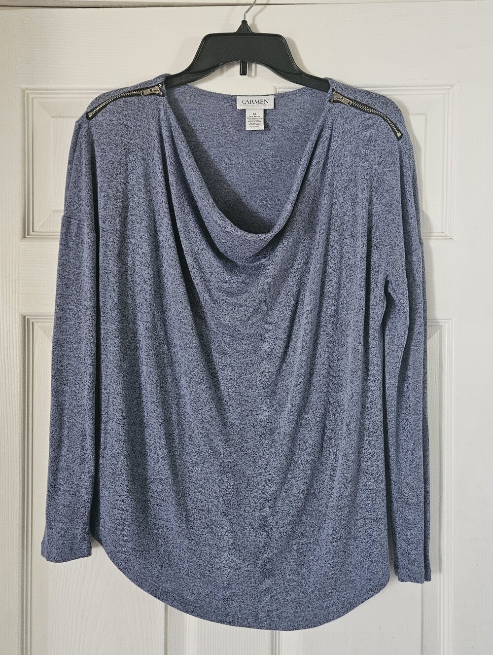 Women's Long-Sleeve Cowl Neck Sweater - Heather Blue M